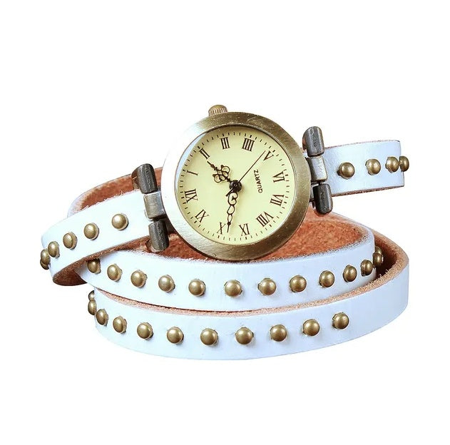 Pulsera de Cuero con Reloj Retro – Estilo Vintage y Elegante