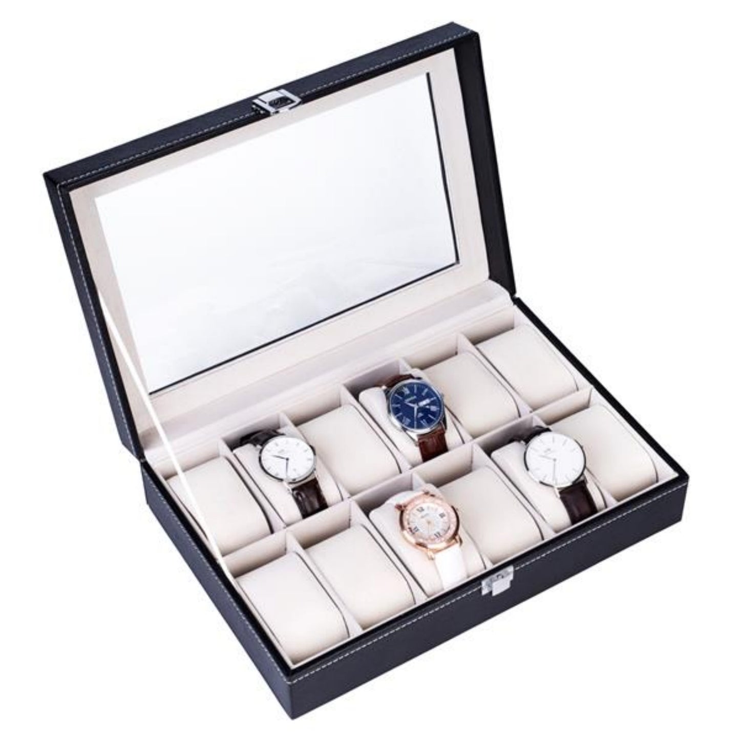 Caja Organizadora de Relojes de Cuero – 12 Compartimentos