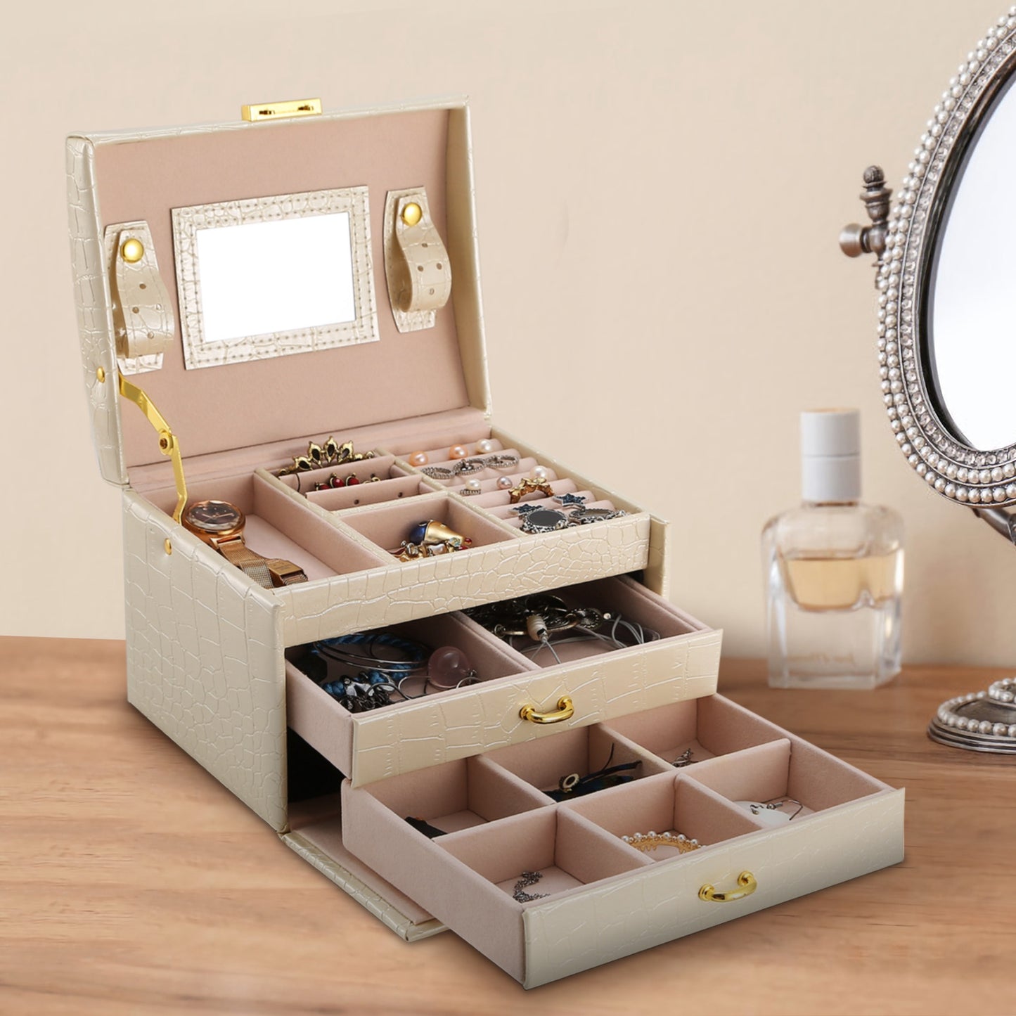 Joyero organizador elegante con cerradura