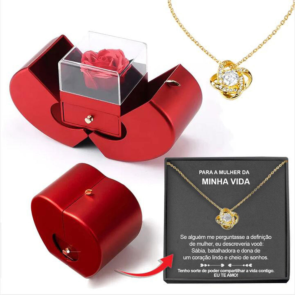 Rosa Eterna con Collar en Caja Creativa en Forma de Fruta – Regalo Romántico