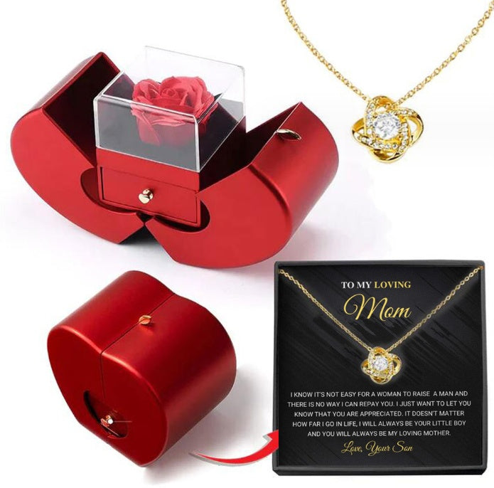 Rosa Eterna con Collar en Caja Creativa en Forma de Fruta – Regalo Romántico