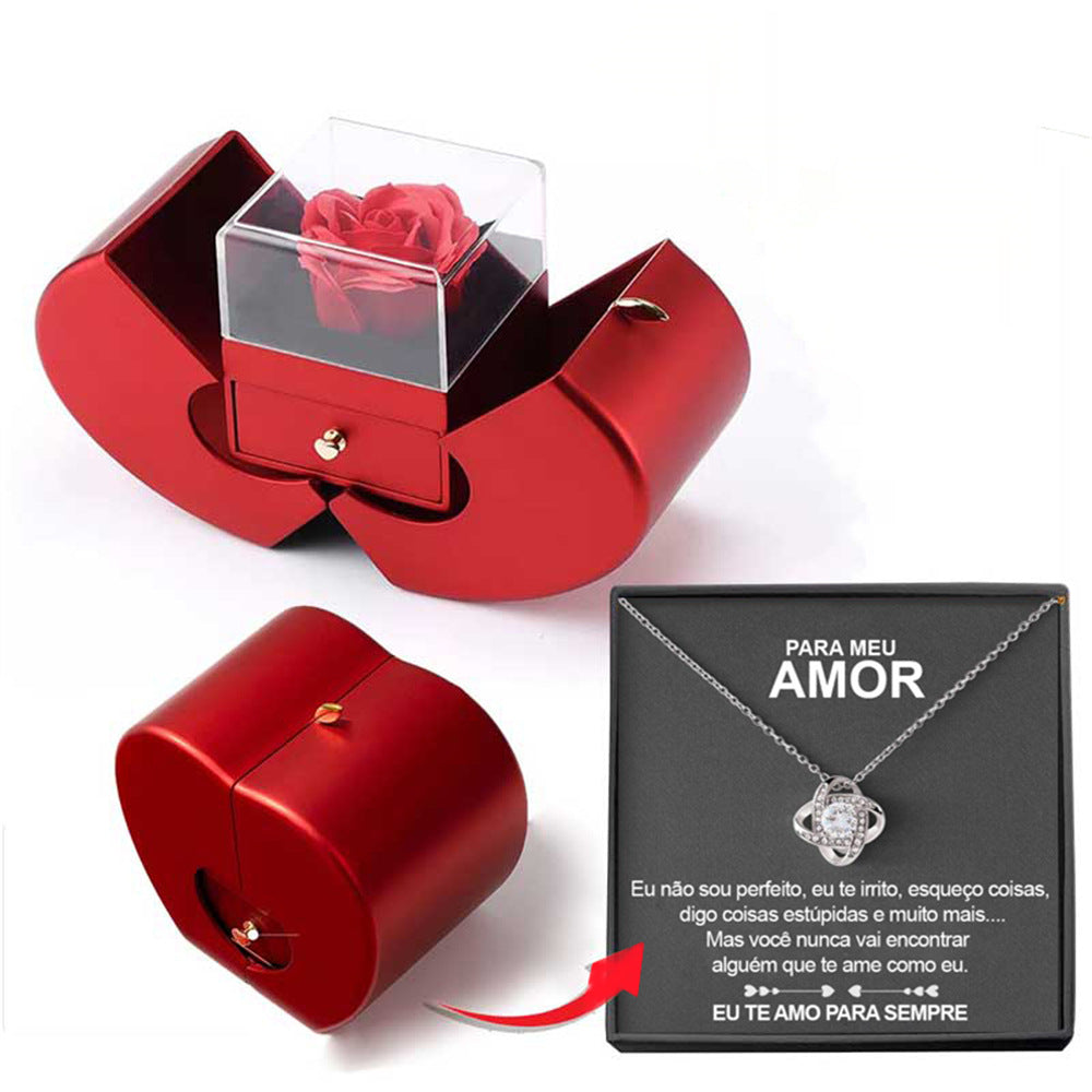 Rosa Eterna con Collar en Caja Creativa en Forma de Fruta – Regalo Romántico