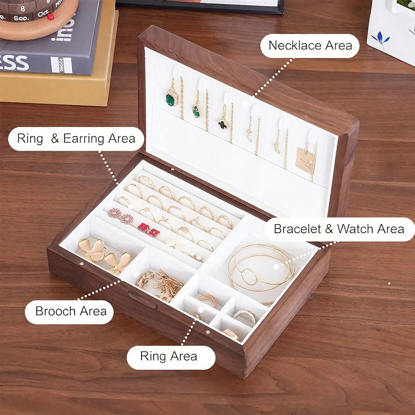 Caja de Joyería de Madera Sólida – Diseño Bordado a Mano