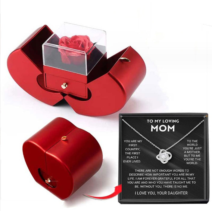 Rosa Eterna con Collar en Caja Creativa en Forma de Fruta – Regalo Romántico