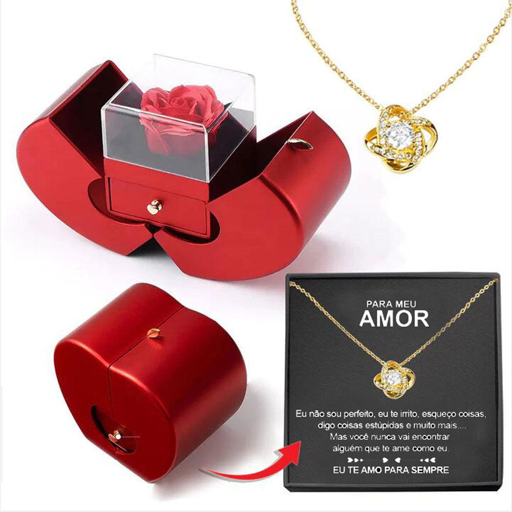 Rosa Eterna con Collar en Caja Creativa en Forma de Fruta – Regalo Romántico