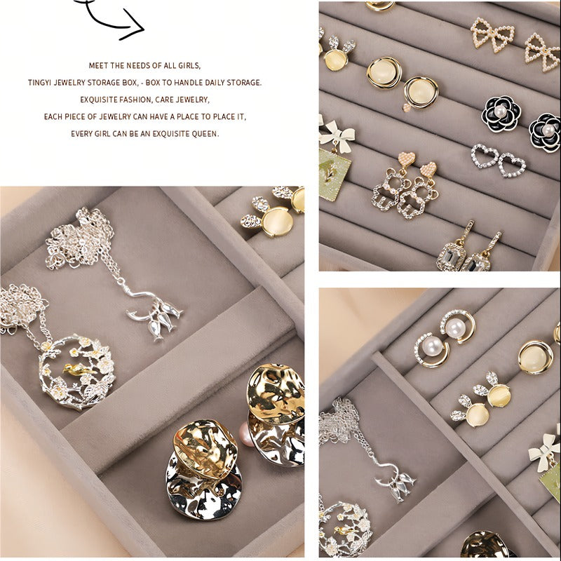 Bandeja organizadora de joyas de terciopelo gris