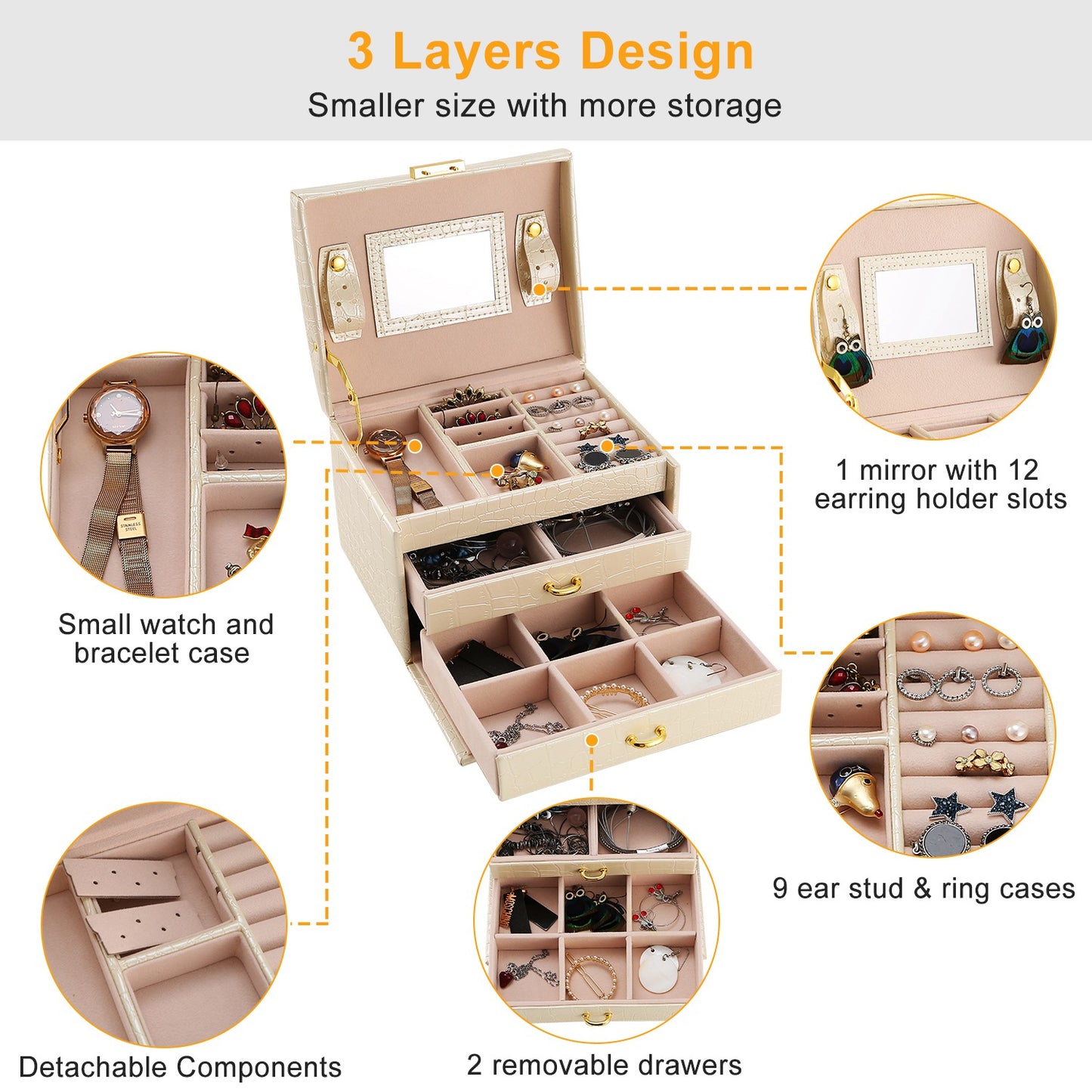 Joyero organizador elegante con cerradura