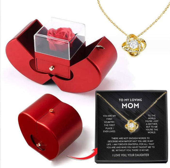 Rosa Eterna con Collar en Caja Creativa en Forma de Fruta – Regalo Romántico