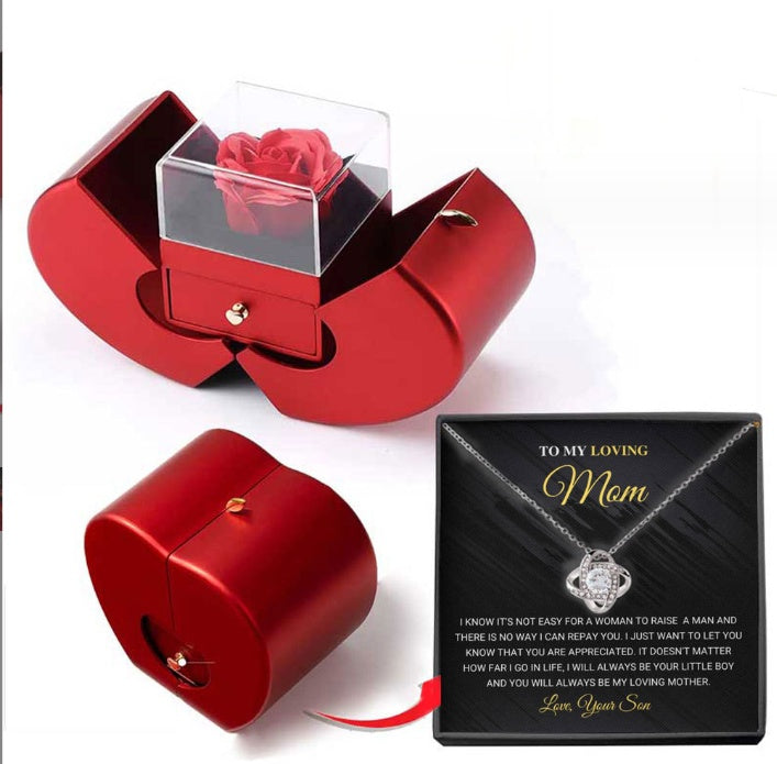 Rosa Eterna con Collar en Caja Creativa en Forma de Fruta – Regalo Romántico