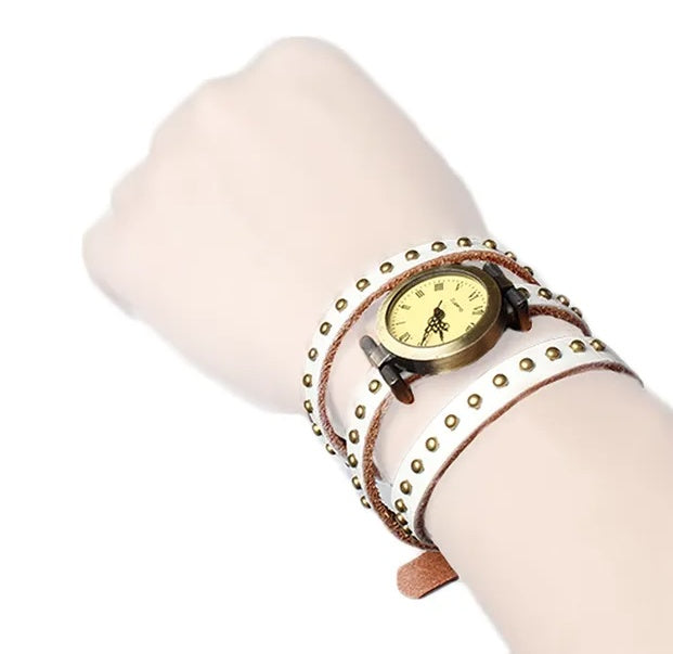 Pulsera de Cuero con Reloj Retro – Estilo Vintage y Elegante