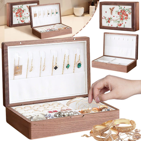 Caja de Joyería de Madera Sólida – Diseño Bordado a Mano