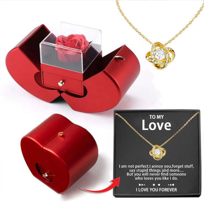 Rosa Eterna con Collar en Caja Creativa en Forma de Fruta – Regalo Romántico