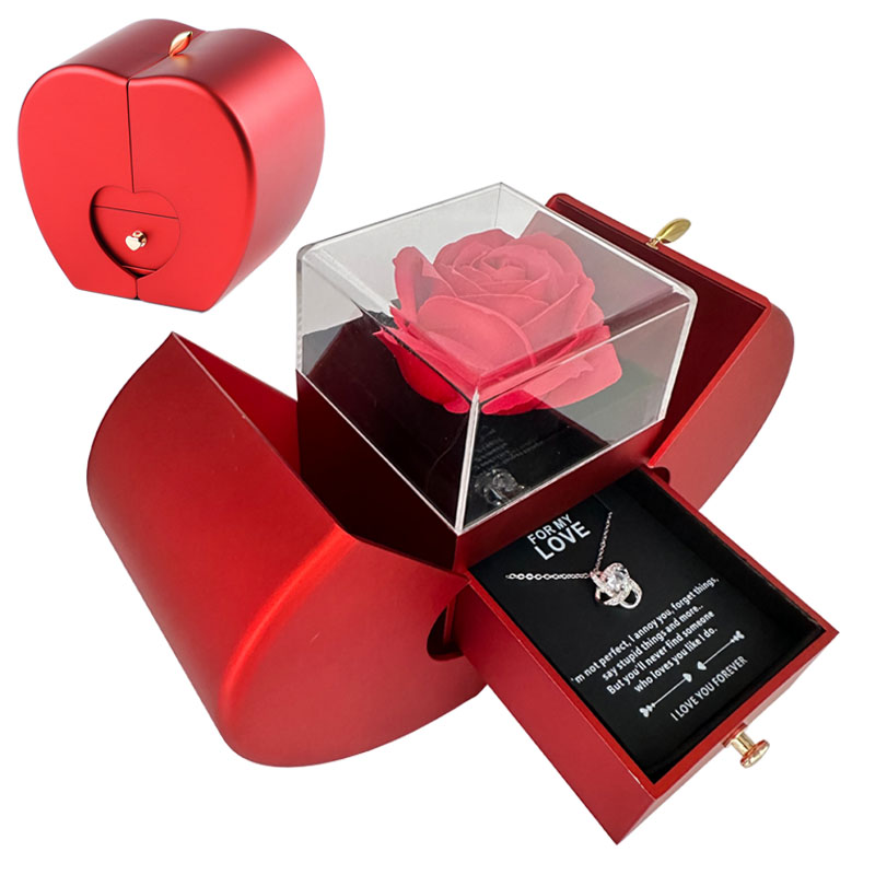 Rosa Eterna con Collar en Caja Creativa en Forma de Fruta – Regalo Romántico