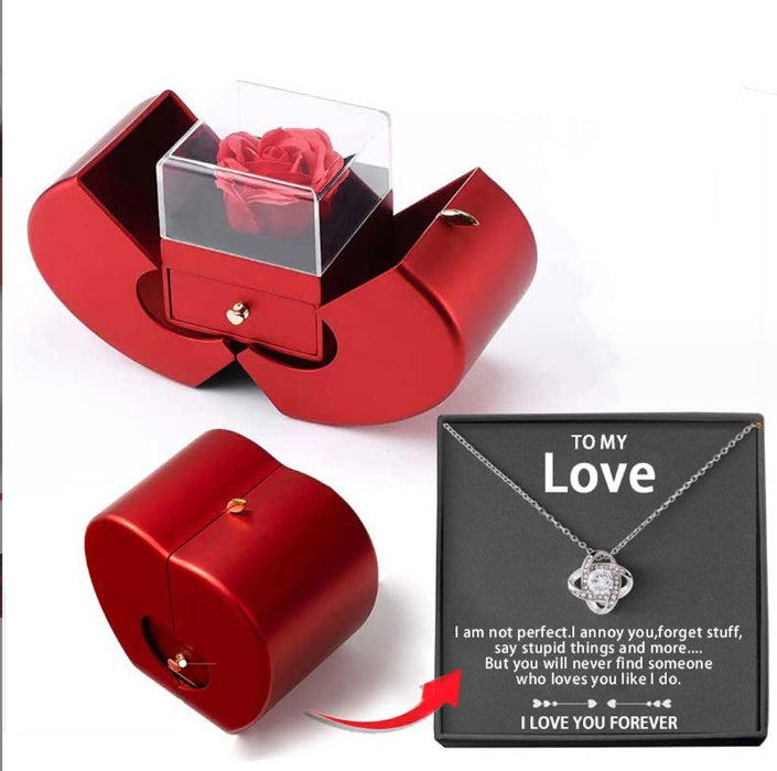 Rosa Eterna con Collar en Caja Creativa en Forma de Fruta – Regalo Romántico